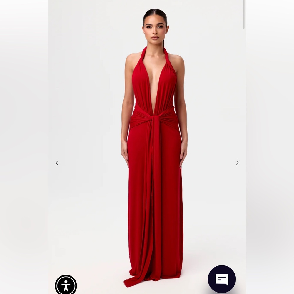 NWT sold out Naked Wardrobe NW Red Draped Grecian Maxi dress halter long L